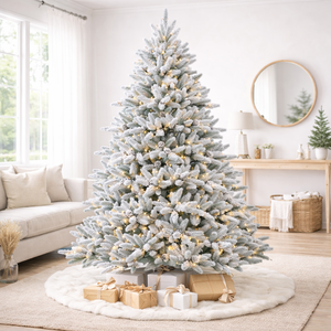 Albero di Natale Artificiale Pre-Illuminato con Effetto Neve, 2,3m, Misto PE/PVC, con LED Bianco Caldo, a Cerniera - Product Image 1