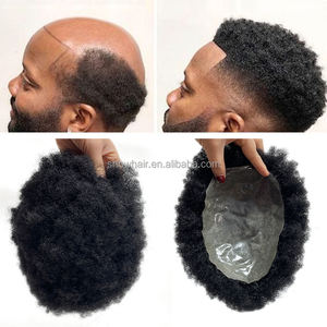 Vente en gros 100% <span class=keywords><strong>cheveux</strong></span> humains Topper Afro bouclés/droits peau mince Pu Buzz Cut hommes perruque toupet système de remplacement de <span class=keywords><strong>cheveux</strong></span> pour hommes noirs - Product Image 2