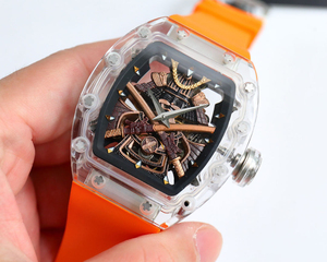 Men's Samurai Style Transparent Crystal <b>Skeleton</b> Mechanical <b>Watch</b>, Torn-Shaped <b>Automatic</b> <b>Watch</b> - Product Image 3