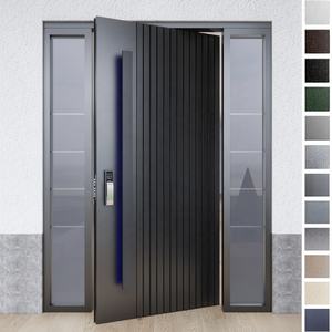 Porte d'entrée extérieure pivotante moderne en acier inoxydable et bois massif avec panneau en verre, antivol, pour villa, maison, hôtel - Product Image 5