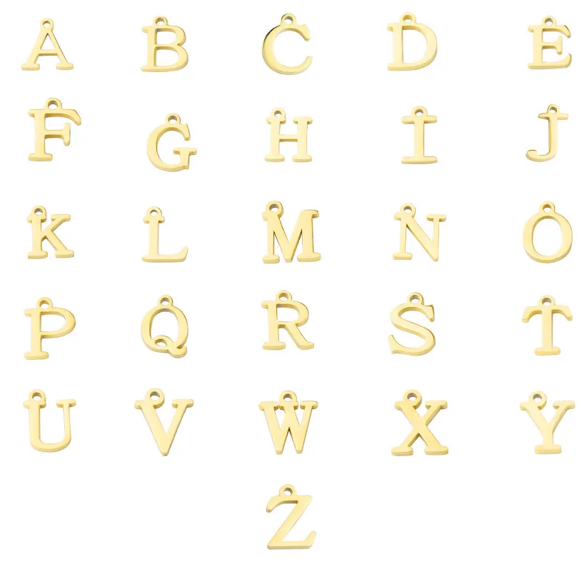 Подвеска из нержавеющей стали с алфавитом от A до Z, подвески с буквами из настоящего 18-каратного золота, 26 букв, для изготовления ювелирных изделий