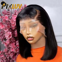 Perruque en cheveux humains naturels vierges brésiliens en gros pour femmes noires, perruque courte bob avec dentelle HD, perruque frontale sans colle avec dentelle HD