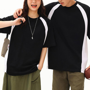 Fabricantes de ropa personalizada, camiseta de gran tamaño Premium, camiseta de calle deportiva Unisex bordada con patrón sólido de empalme - Product Image 2