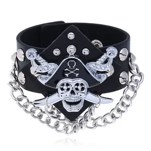 Bracelet en cuir de pirate réglable punk Pittsburgh steelers vente en gros