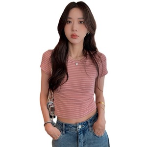 <span class=keywords><strong>Camiseta</strong></span> Clásica Versátil a Rayas con Tirantes y Sujetador Incorporado, Corte Ajustado, Cuello Redondo, Estilo Pullover - Product Image 5