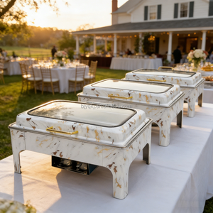 Scaldavivande Rettangolare Yuqi in Acciaio Inox da 9L a Gas/Gasolio, Set Chafing Dish per Buffet, Attrezzatura Commerciale per <span class=keywords><strong>Catering</strong></span>, Bianco, Regolabile - Product Image 1