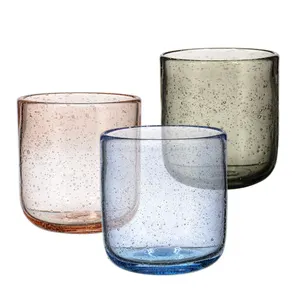 wholesale Custom glassware Mexico bubble vintage blue Colored Water glasses Tumbler Soft Drinking water Glass Cup