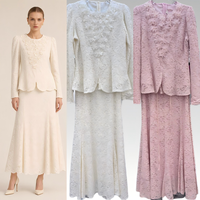 Ensemble deux pièces en dentelle perlée pour femme : veste brodée et robe longue sans manches, orné de perles d'ivoire, tenue de mariage discrète, vente en gros