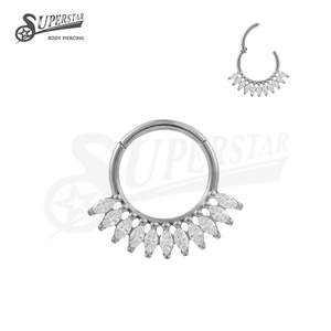 SUPERSTAR ASTM F136 Titane Anneau segmenté articulé en forme de marquise avec sertissage à griffes en zircone cubique en éventail, pour <span class=keywords><strong>piercing</strong></span> de septum, boucle d'oreille et <span class=keywords><strong>piercing</strong></span> de <span class=keywords><strong>nez</strong></span> - Product Image 1