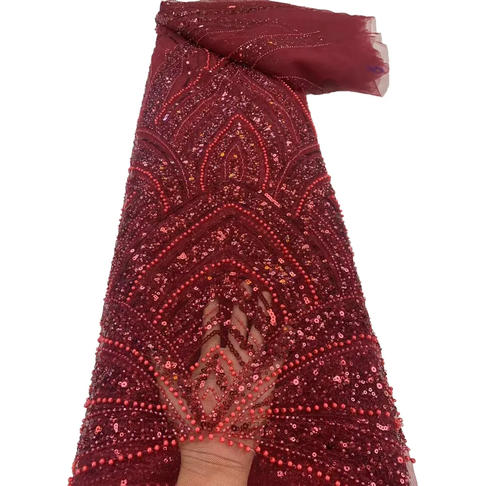 HFX afrika dantel kumaş 2024 yüksek kalite gelin dantel uzun pullu nakış lüks boncuklu kumaş elbisesi
