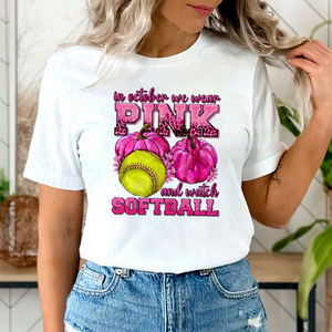 Vendita calda trasferimento di calore stampabile in ottober indossiamo rosa e guardiamo i trasferimenti Dtf di Softball per camicie - Product Image 1