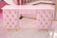 Table de manucure en velours rose de luxe avec plateau en marbre