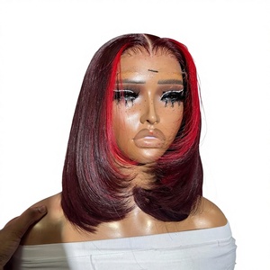 Perruques Lace Front Xuchang, perruque courte <span class=keywords><strong>BOB</strong></span>, rouge bordeaux 99J, dentelle HD transparente, qualité 12A, brésilienne, entièrement tissée à la main - Product Image 1