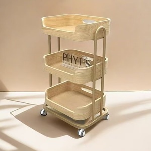 Modern Barber Nail Salon Makeup Hairdressing Storage <b>Rolling</b> <b>Tool</b> Wooden Trolley - Product Image 1