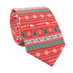 Hot Selling Christmas Pattern Red Ground 100% Silk 8cm Tie And Scarf Set Digital Printing