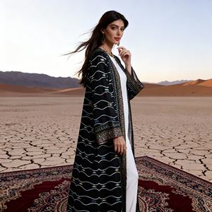 Abaya élégante et modeste en polyester avec strass thermocollants de luxe pour femmes musulmanes, robe personnalisée pour les fêtes, vente en gros - Product Image 2