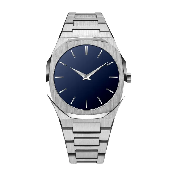 Custom Logo Blue Dial 5ATM Waterproof Stainless Steel Band Luxury Elegant Quartz Watch for Men