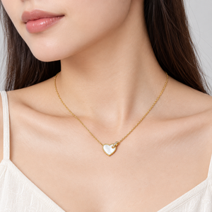 Collar con Colgante de Corazón de Nácar Blanco, Acero Inoxidable, Nácar Blanco, Baño de Oro de 24K, 43 + 5 cm, 4.2 g - Product Image 5