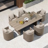 Ensemble de meubles d'extérieur de patio de jardin champagne noir Table de luxe longue en aluminium de 15 pieds avec 14 chaises de salle à manger en corde