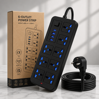Multiprise en cuivre pur ABS 10A haute puissance, 6 prises, 3 ports USB-A, 1 port USB-C, câble de 2 m, normes européennes/britanniques