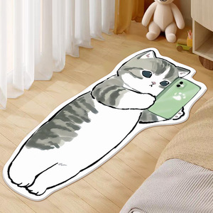 Alfombra de dormitorio con diseño de gato de dibujos animados, alfombra de felpa antideslizante con forma novedosa para habitación de niños, dormitorio, cocina, baño, entrada, balcón - Product Image 4