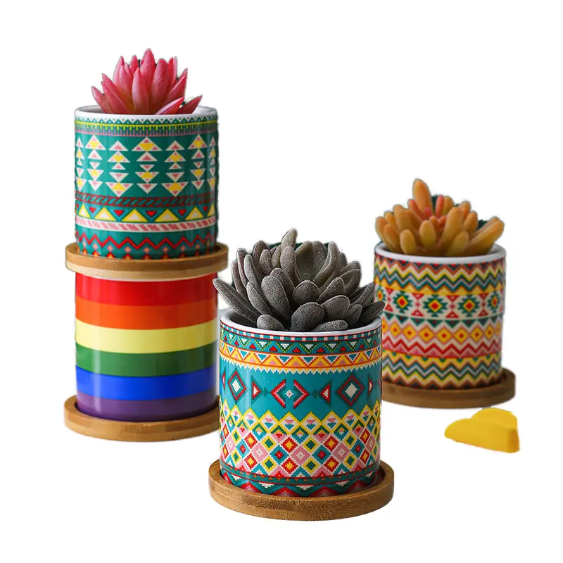 Красочные декоративные керамические цветочные горшки и горшки с принтом на заказ, цветочный горшок, глиняный горшок