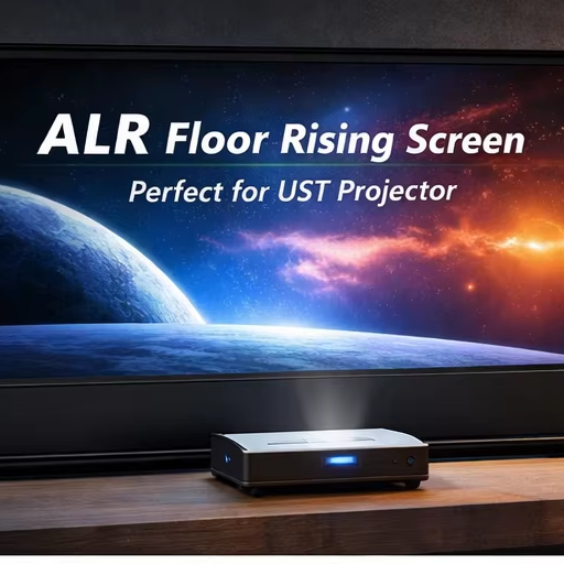 Smart CBSP ALR Floor Rising Pet Crystal Projector Screen 100" 16:9 Motorized Ultra Short Throw 4K Ultra Home Theater