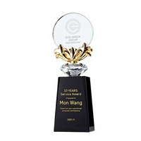 Trophées en cristal gravés au laser avec logo personnalisé, design floral innovant, base noire