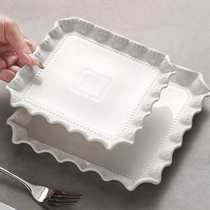 Service de vaisselle de luxe en porcelaine blanche, assiettes à fruits et salades, forme carrée ou ronde, bords incurvés classiques, pour hôtels et restaurants, vente en gros - Product Image 2