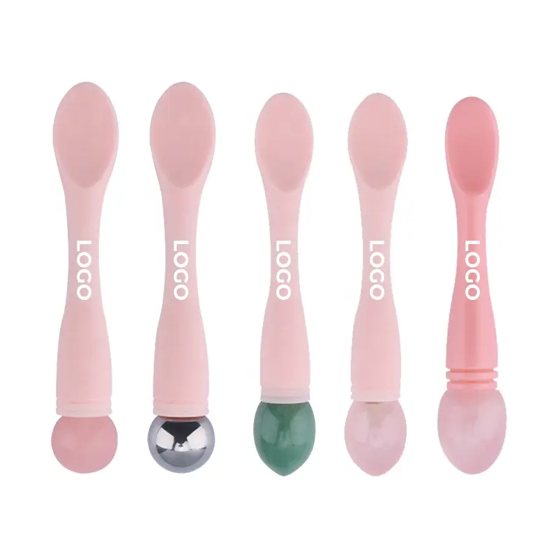 Espátula de silicone para marcas privadas, acessório de beleza para cosméticos, creme, espátula redonda, colher de jade e cosméticos