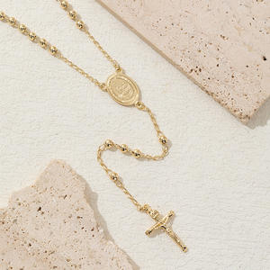 Collier Chapelet Croix Vierge <span class=keywords><strong>Marie</strong></span> en Cuivre, Pendentif Chrétien, Cadeau Unisexe, Chaîne en Bambou – Meilleure Vente Actuelle - Product Image 3
