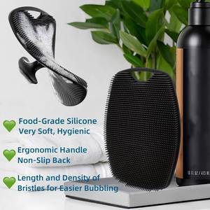 Eco Friendly Exfoliating Food Grade Silicone Oval Modern Body Scrubber Soft Bath Brush Shower Scrubber with <b>Hook</b> - Product Image 2