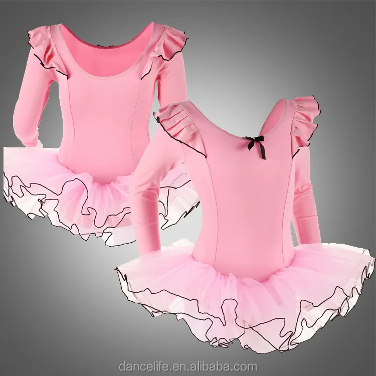 Gaun balet anak perempuan, pakaian latihan dasar tari dengan rok Tutu Lengan Panjang kinerja