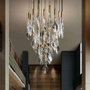 Lustre en cristal de luxe avec cadre doré, luminaire suspendu LED, hauteur réglable, grande forme de cloche pour salon - Product Image 5