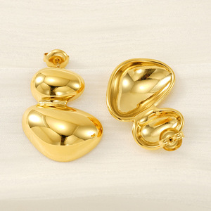 Geometric Stud Earrings Gold 18K Stainless Steel Elliptical Ring Design Fashion Jewelry For Women - Product Image 2