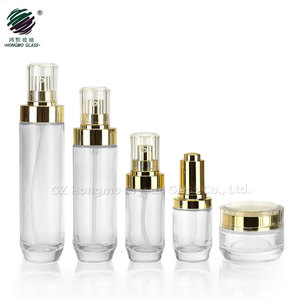 Envase de cosméticos personalizado de lujo, frasco de vidrio <span class=keywords><strong>y</strong></span> bomba de pulverización, conjunto de botellas de cosméticos con cuentagotas de prensa dorada de 30ml, 40, 100 <span class=keywords><strong>y</strong></span> 120 ML - Product Image 2
