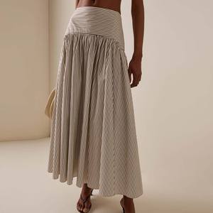 Fabricantes de ropa personalizada Primavera Verano Otoño Cintura alta Ligero Casual Rayas Algodón Maxi Falda - Product Image 1