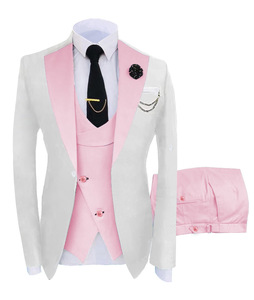 Nouvelle Collection : Costumes d'affaires blancs et roses pour hommes – Ensemble Blazer, Gilet et Pantalon – Tuxedos de Marié pour Hommes – <span class=keywords><strong>Costume</strong></span> de Mariage 3 Pièces - Product Image 1