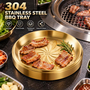 Assiette de service coréenne en acier inoxydable 304, ronde, dorée, pour viande, 20 cm, pour restaurant, hôtel, traiteur - Product Image 2