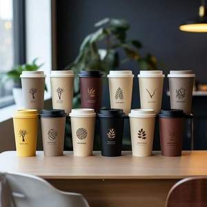 Gobelets à café jetables en papier de qualité alimentaire respectueux de l'environnement avec couvercles personnalisables en kraft - Product Image 4