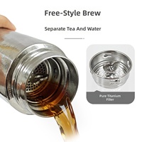 Bouteille d'eau isotherme en titane pur avec infuseur à thé, performance thermique de 6 à 12 heures, tasse haut de gamme pour la santé, pour hommes et femmes