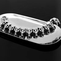 Bracelet en acier inoxydable pour homme, style punk, hip-hop, motard, avec chaîne et maillons géométriques, motif crâne intégral, cadeau