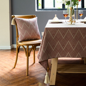 Sang Trọng Mỹ Ánh Sáng Sang Trọng Hình Chữ Nhật Cotton Linen Fringe Trang Trí Sọc Khăn Trải Bàn Cho Nhà - Product Image 1