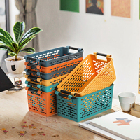 Panier de rangement rectangulaire en plastique Yesland, lot de 8, 12x6x5 pouces, avec poignées robustes, pour la maison, le bureau, la Chine, jaune, orange, rangement d'articles divers
