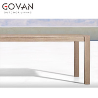 Table de repas d'extérieur contemporaine en teck massif, design rectangulaire, durable, résistante aux intempéries, pour patio, jardin, hôtel