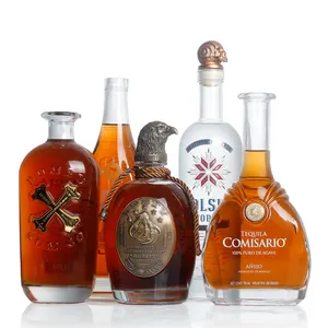 Premium bespoke 750 ml 750 ml 700ml zinn metall etiketten rum whisky whisky wodka gin geistern glas flasche mit kork stopper