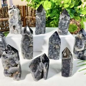 Punta de Torre de Ágata Sphalerita de Cristal Druzy Negro Natural de Alta Calidad, Piedra Semipreciosa para Wicca, Reiki, Boho, DIY y Feng Shui - Product Image 4