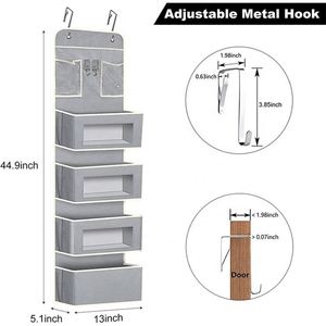 Hanging Clothes <b>Storage</b> <b>Box</b> Over Door Hanging Organizer with 4 Large Pockets + 2 PVC Pockets + 2 Small Hooks <b>for</b> Bathroom - Product Image 3