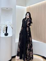 Abaya plissée Miyake, robe longue à manches longues luxueuse et élégante, imprimé, haut ouvert, grande taille, style conservateur, robe musulmane