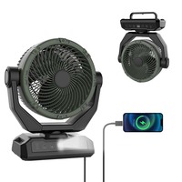 Ventilateur de table rechargeable portable de 10 pouces, 3 vitesses, 270° °   Oscillateur avec lumière LED, minuterie de 1 à 8 heures, sortie USB, entrée Type-C